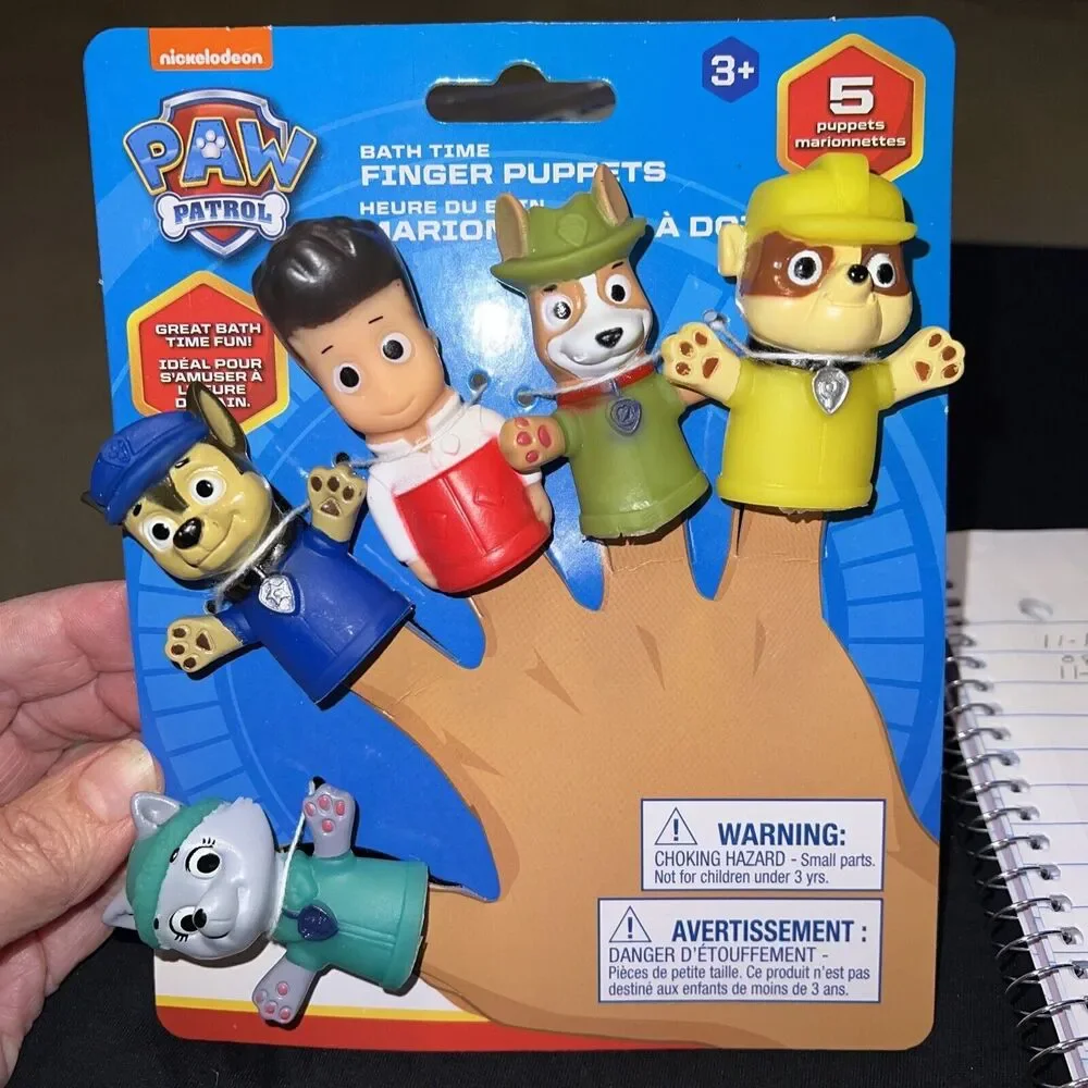 Paw Patrol Bath Time Finger Puppets: Rubble, Tracker, Ryder, Chase & Everest New
